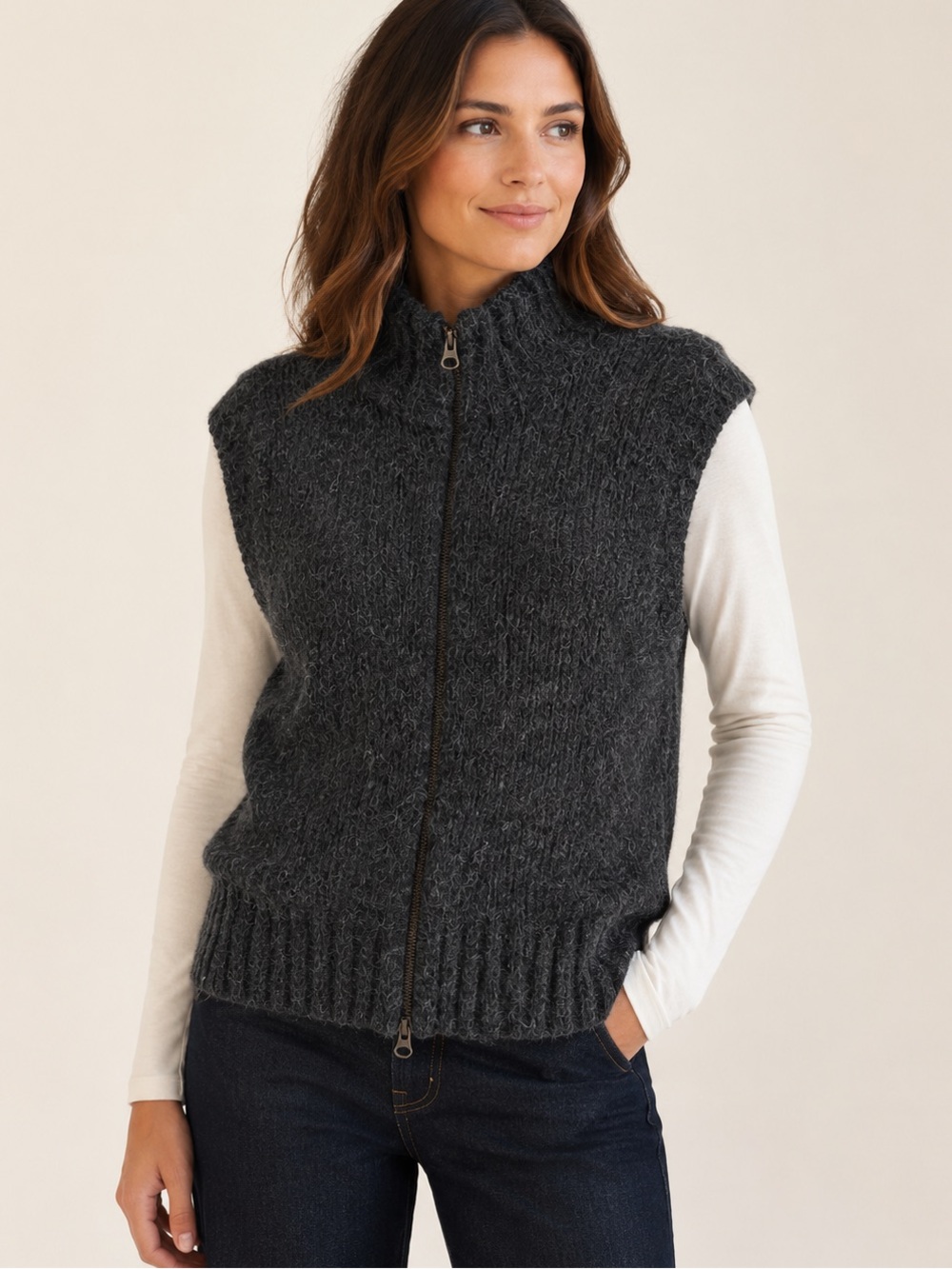 Sundance Charcoal Lambswool Alpaca Zip Front Sweater Vest Size Large